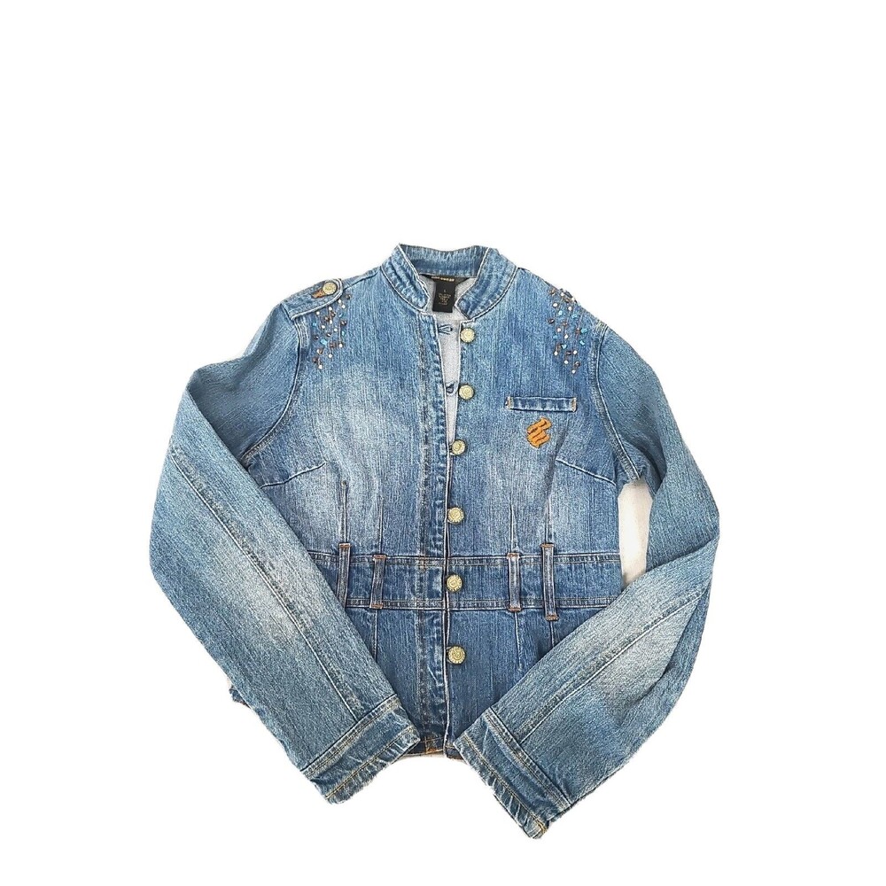 Vintage Rocawear  Denim’s Women's Jean Jacket Blue Sz Large Beaded Embellished